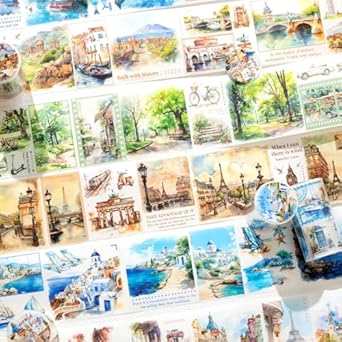Kelionių tematikos washi juostelės ir lipdukai, 6 ritiniai